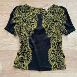 Juicy Couture Black and Gold Paisley Satin Blouse